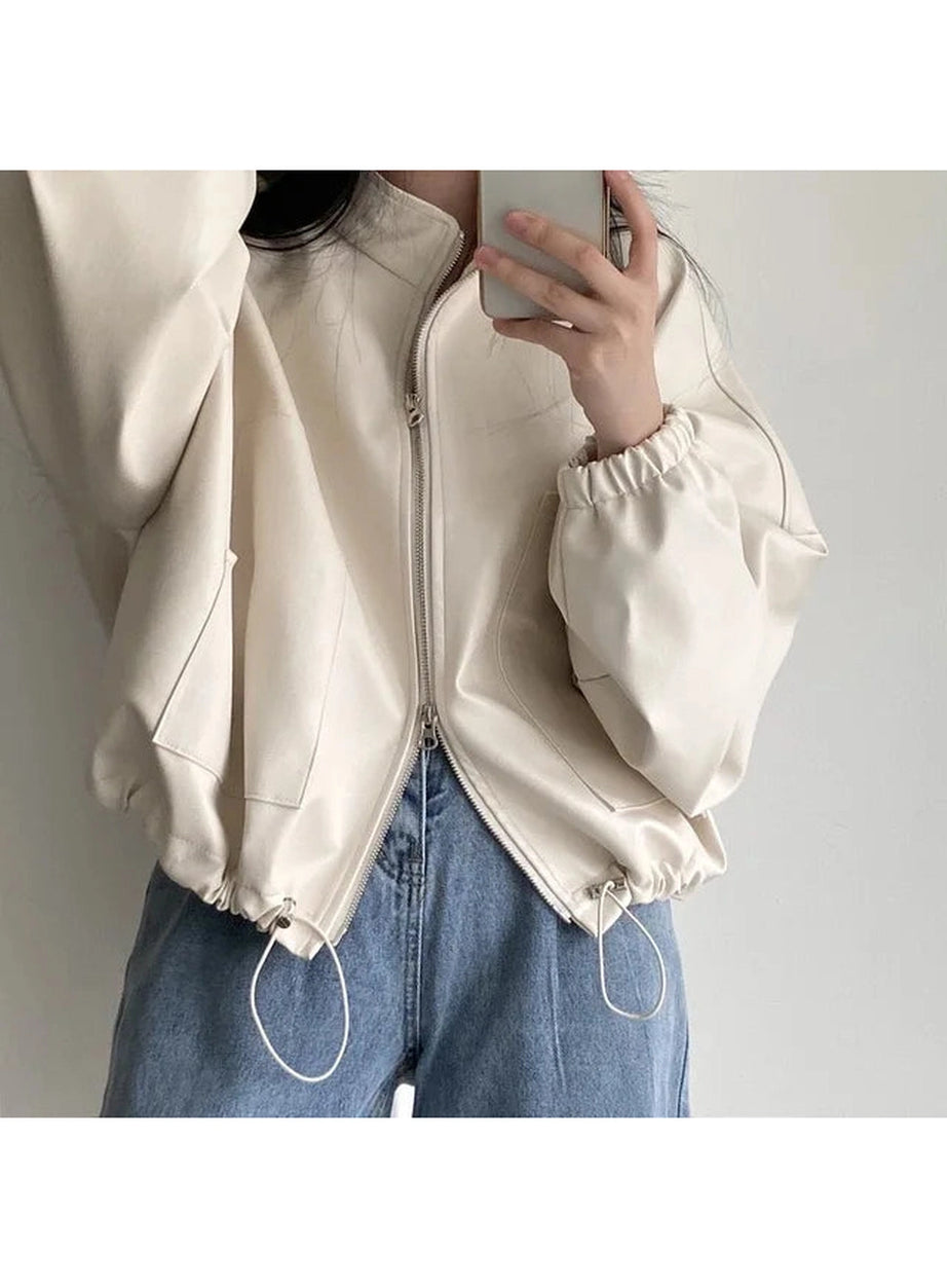 Oversized Faux Leather Bomber Jacket
