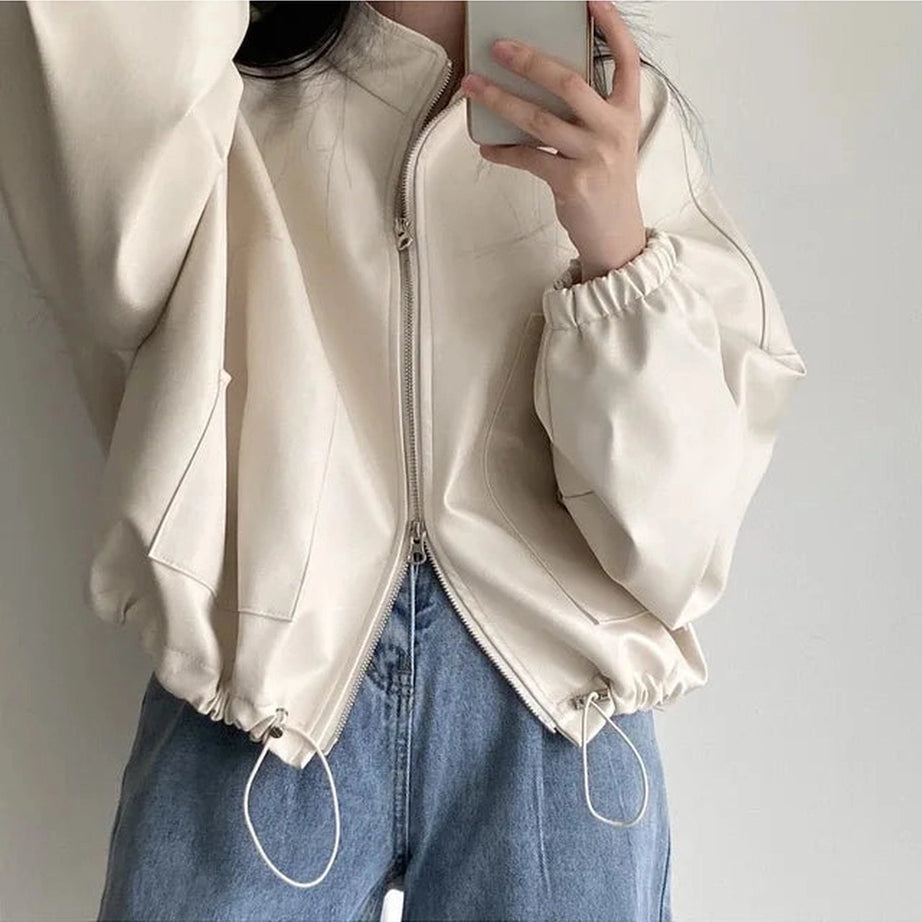 Oversized Faux Leather Bomber Jacket