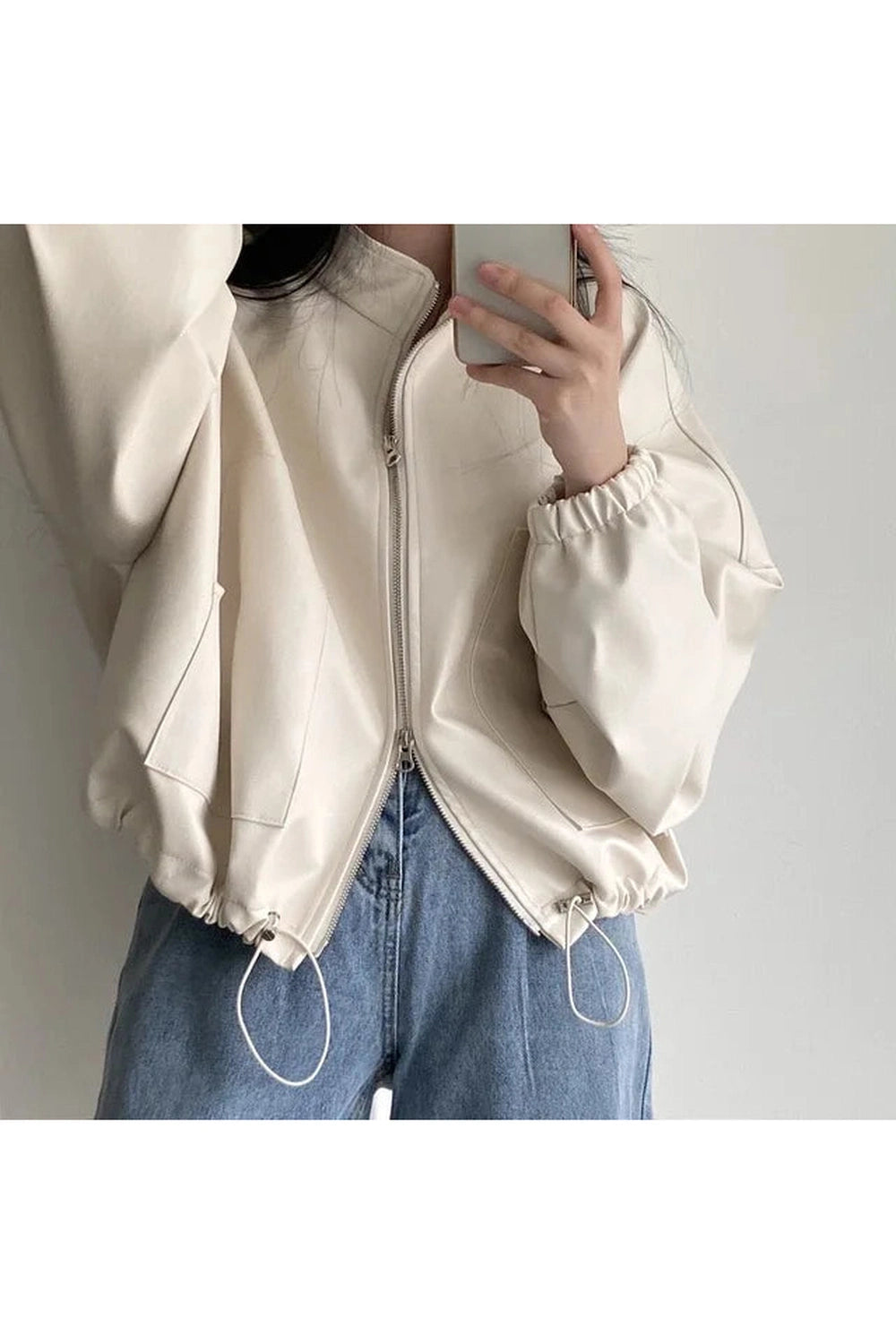 Oversized Faux Leather Bomber Jacket