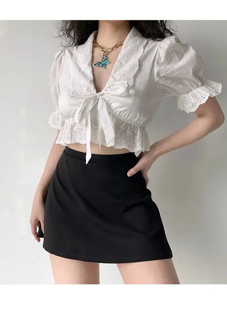 Eyelet Romance Tie-Front Blouse