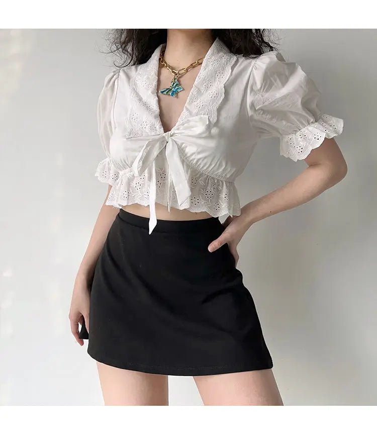 Eyelet Romance Tie-Front Blouse