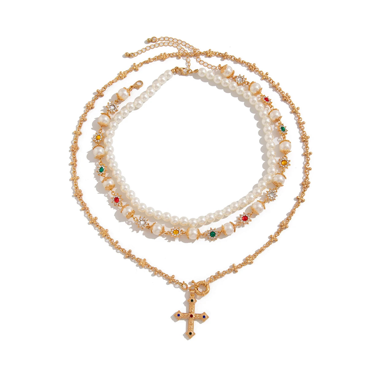 Royal Pearl Cross Layered Necklace