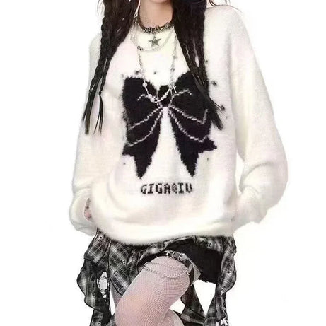 Gothic Bow Fuzzy Knit Sweater
