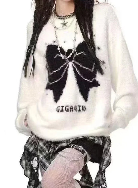 Gothic Bow Fuzzy Knit Sweater
