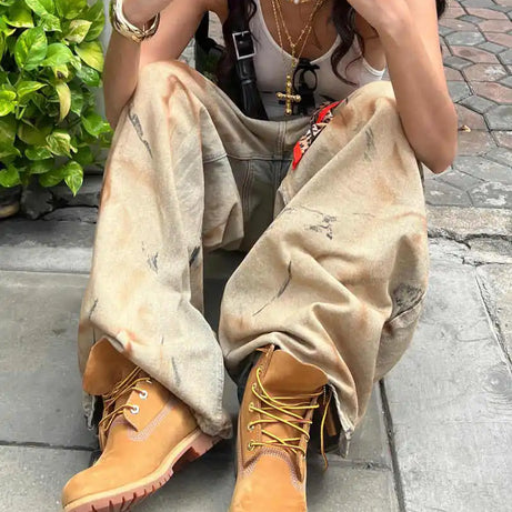 Distressed Grunge Wide-Leg Jeans