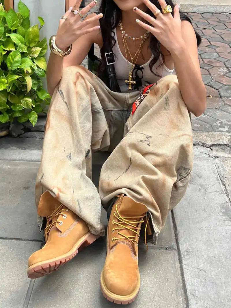 Distressed Grunge Wide-Leg Jeans