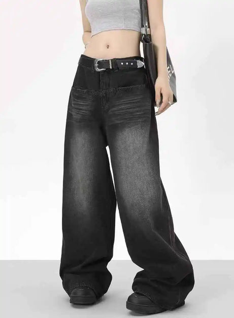 Washed Black Y2K Baggy Jeans