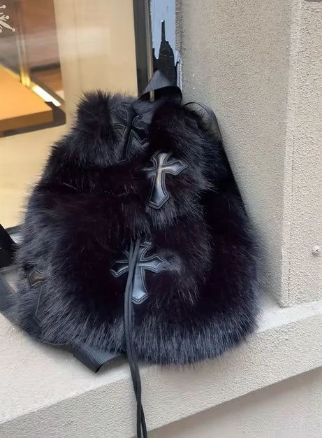 Velvet Sin Fuzzy Cross Rucksack