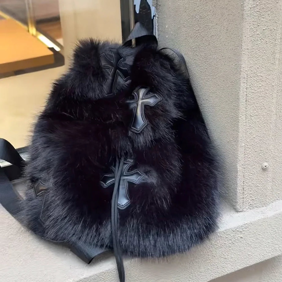 Velvet Sin Fuzzy Cross Backpack