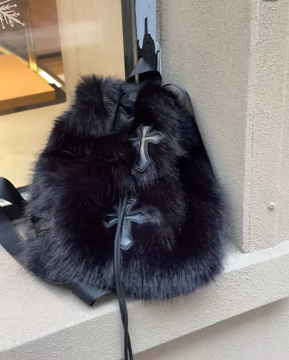 Velvet Sin Fuzzy Cross Backpack