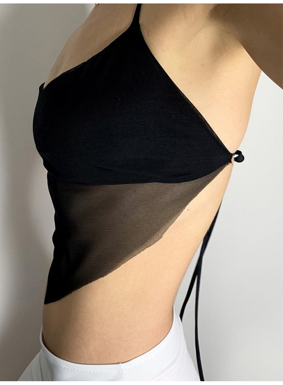 Y2k Transparent Mesh Halter Crop Top