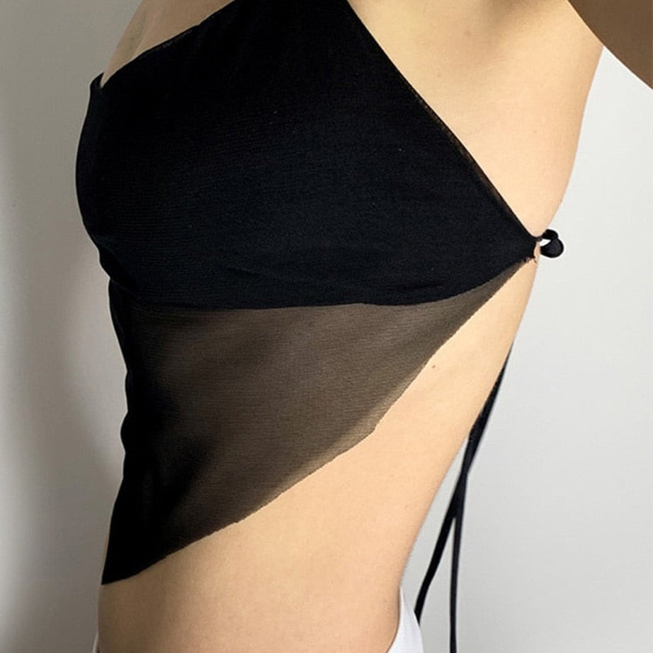 Y2k Transparent Mesh Halter Crop Top