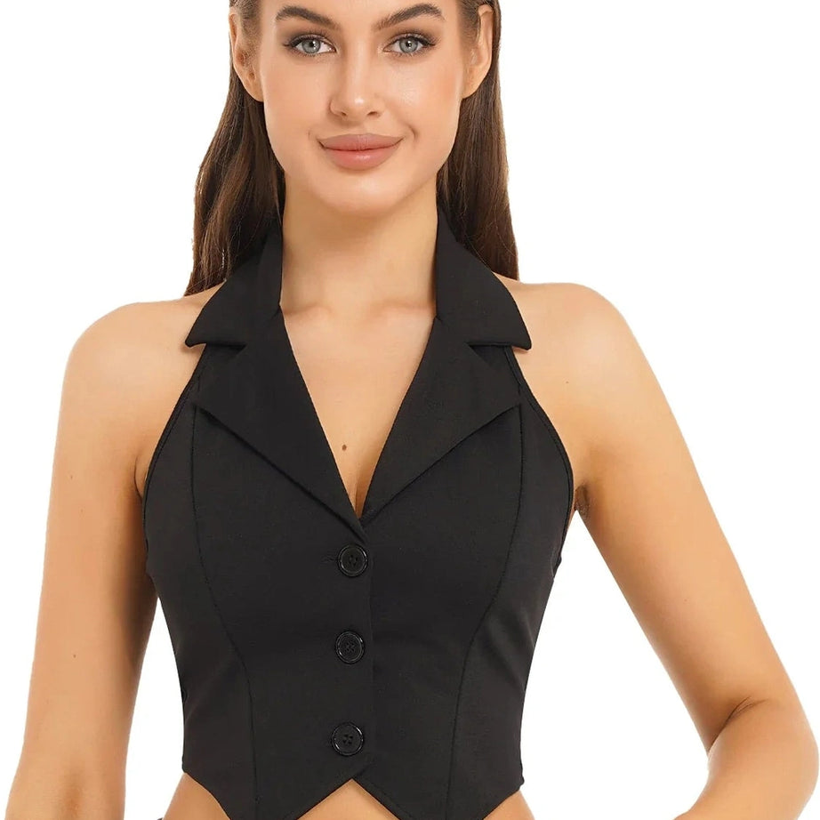 Y2k Women's Vests Halter Neck V-Neck Office Ladies Crop Tops Formal Elegant OL Waistcoat Suits Vest Business Work Wear Mujer