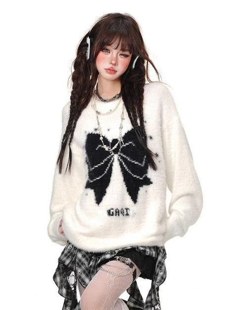 Gothic Bow Fluffy Sweater