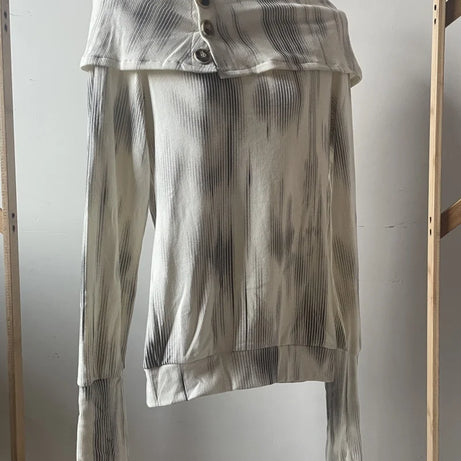 Off-Shoulder Buttoned Knit Top