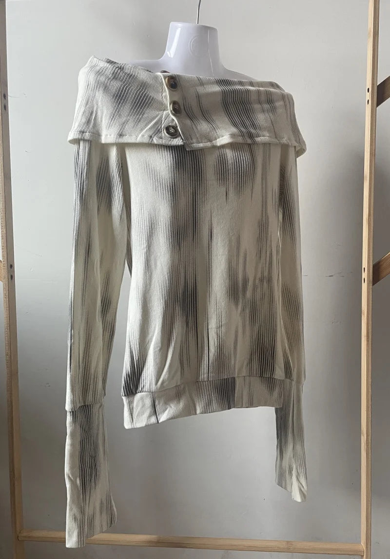 Off-Shoulder Buttoned Knit Top