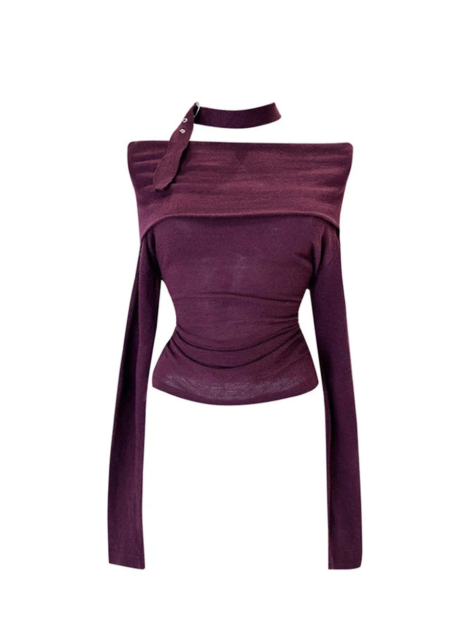 Asymmetric Choker Long Sleeve Top