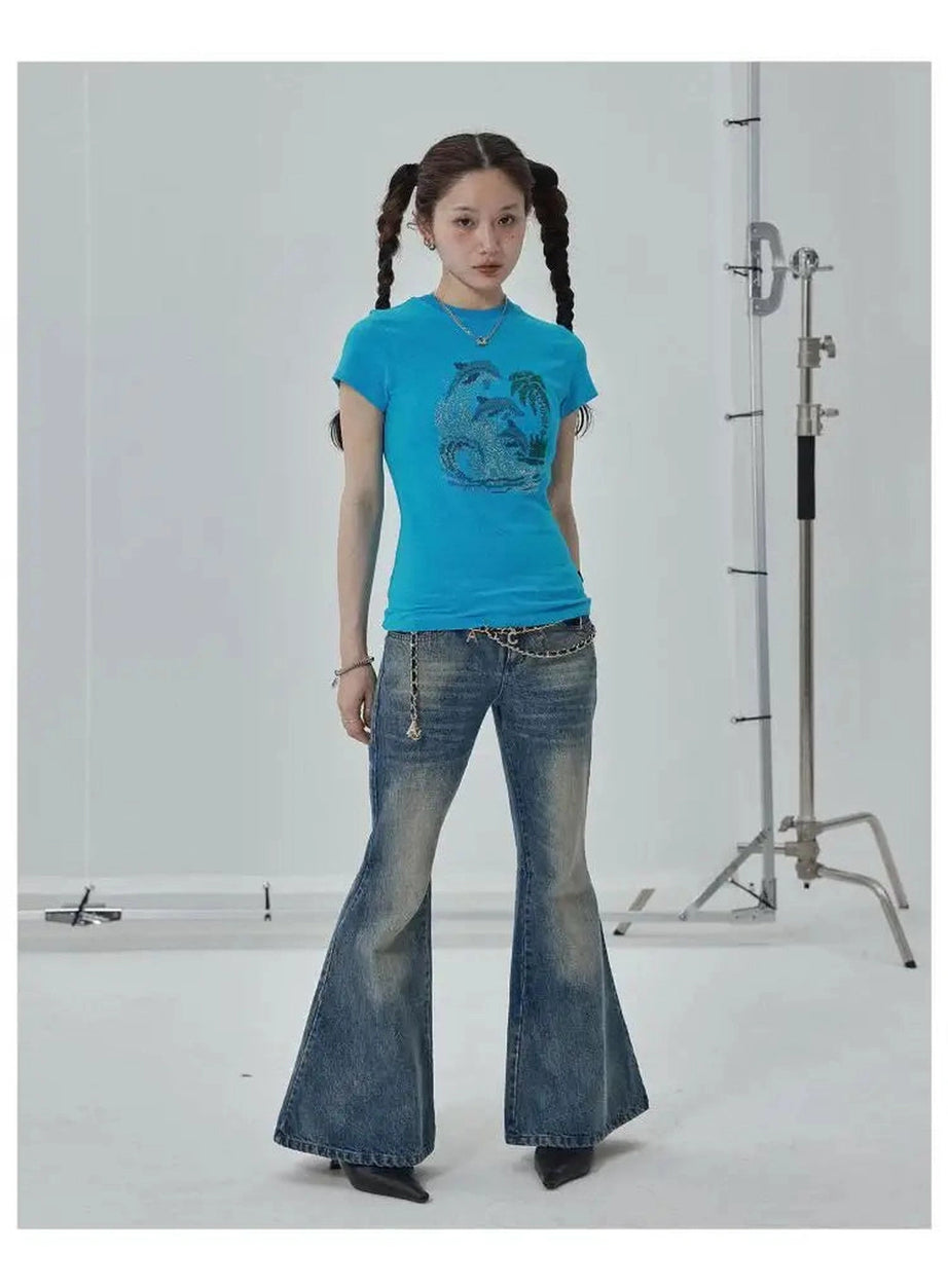 Tropical Wave Rhinestone Top