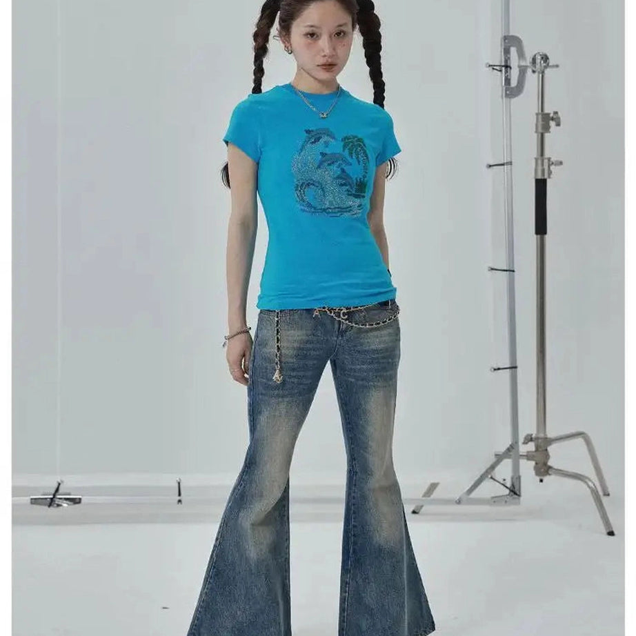 Tropical Wave Rhinestone Top