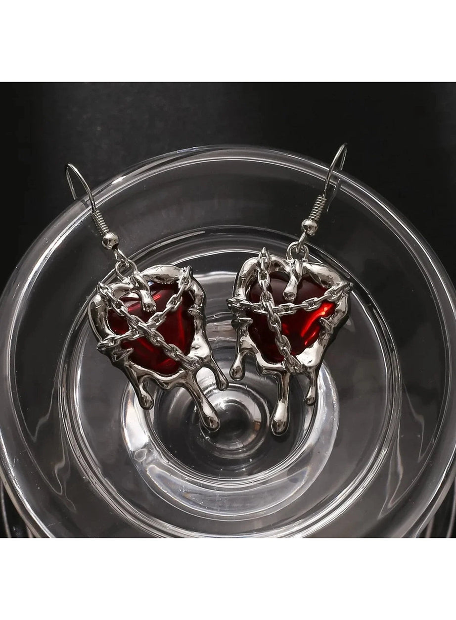 Chained Blood Heart Earrings