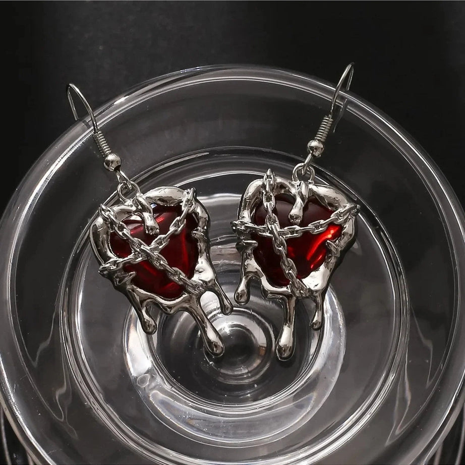 Chained Blood Heart Earrings