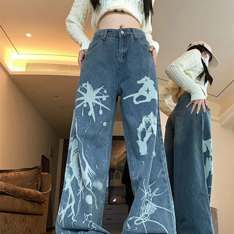 Splatter Print Wide-Leg Jeans