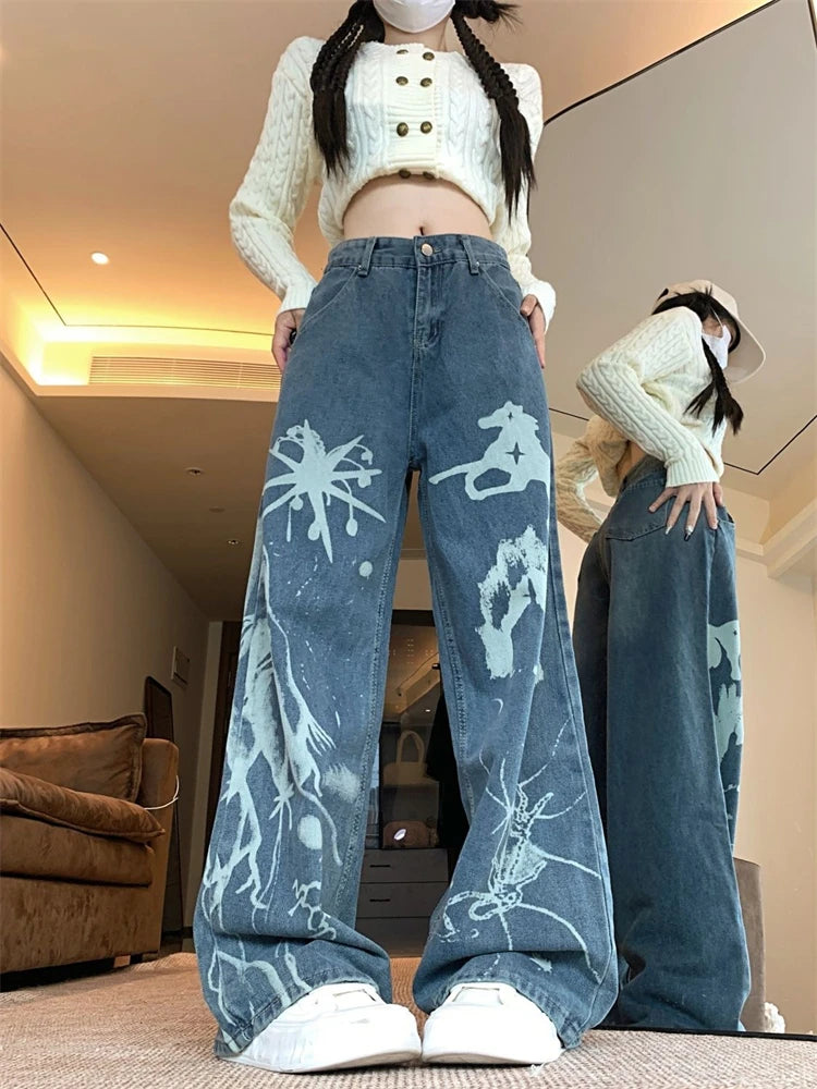 Splatter Print Wide-Leg Jeans