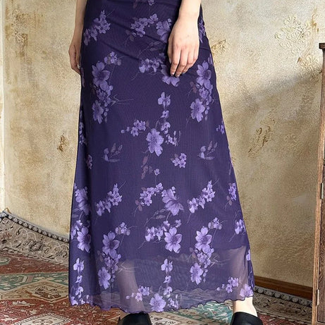 Y2K Violet Bloom Midi Skirt