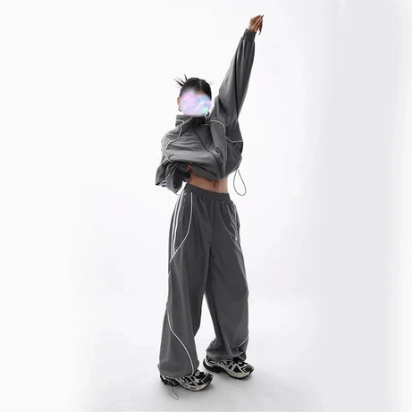 Gray Wave Piped Jogger Set