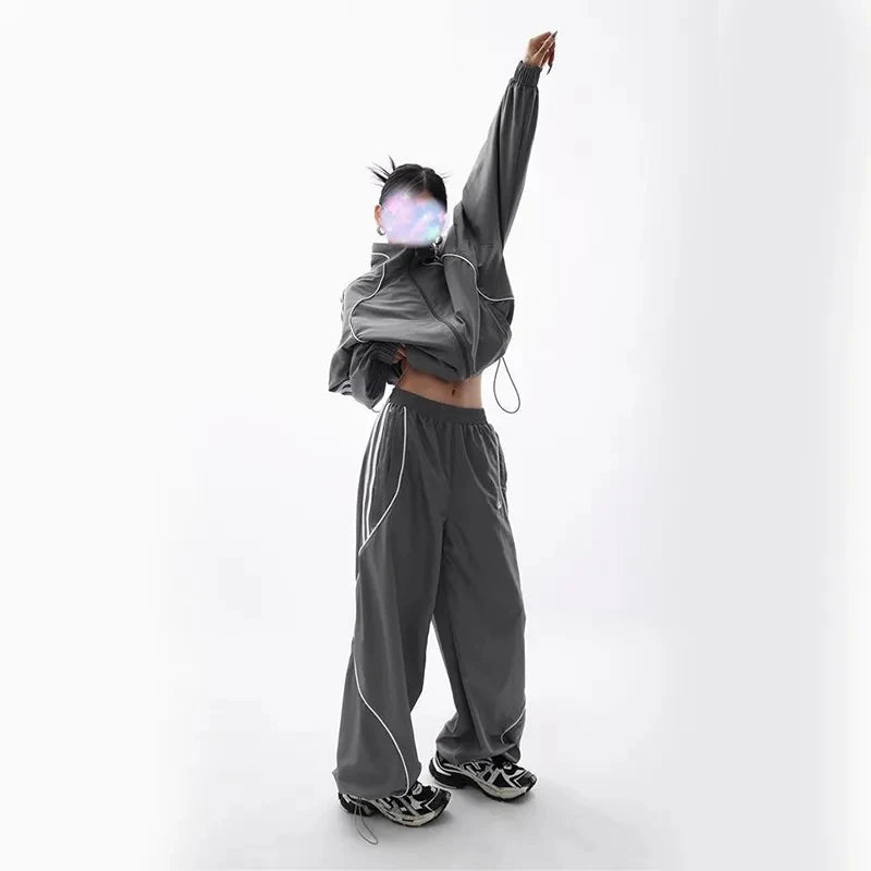 Gray Wave Piped Jogger Set