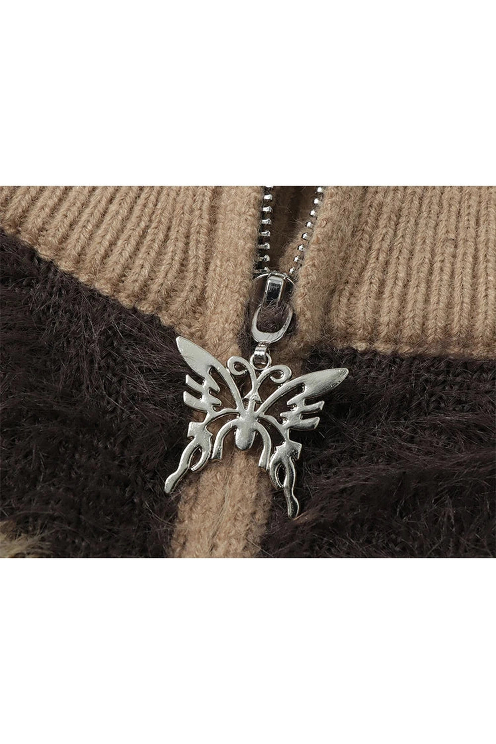 Fuzzy Butterfly Zip-Up Cardigan