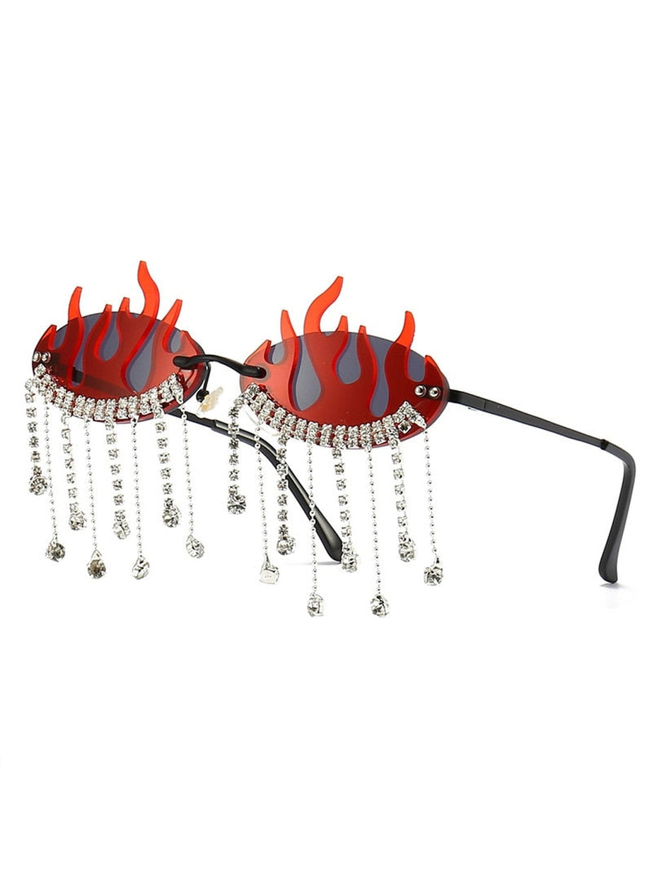 Y2k Rhinestone Flame Wave Sunglasses