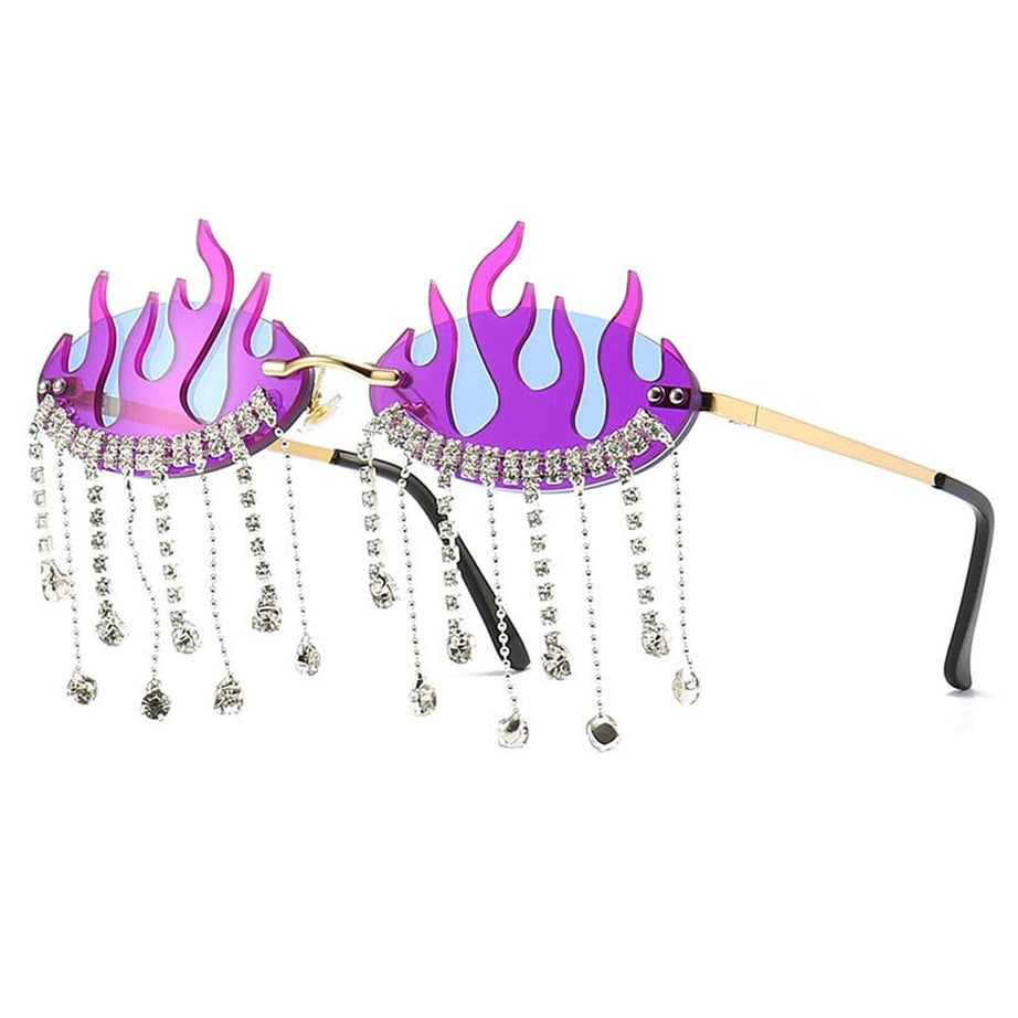 Y2k Rhinestone Flame Wave Sunglasses