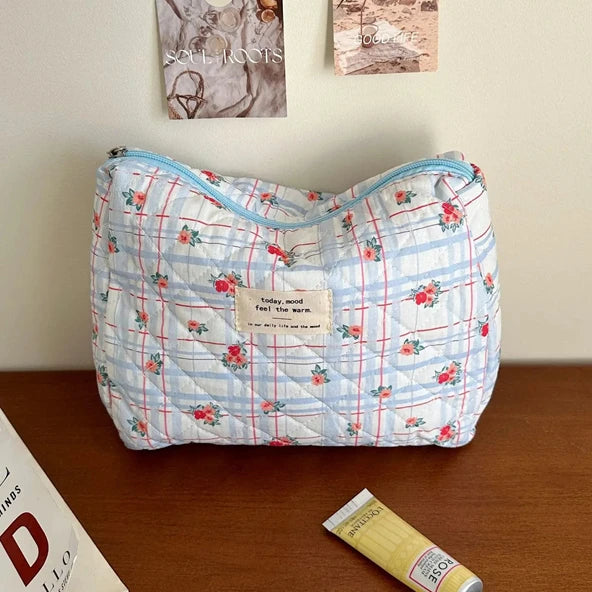 Soft Checkered Makeup Bag