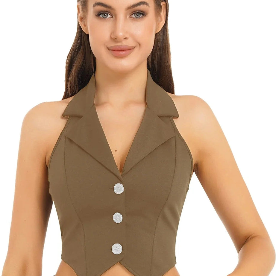 Y2k Women's Vests Halter Neck V-Neck Office Ladies Crop Tops Formal Elegant OL Waistcoat Suits Vest Business Work Wear Mujer