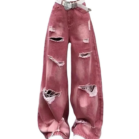 Retro Rose Distressed Baggy Jeans