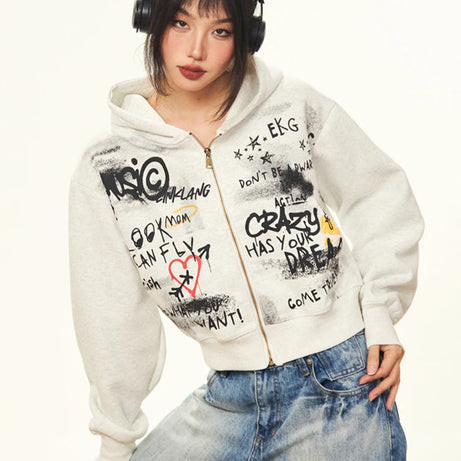 Graffiti Heart Zip Hoodie