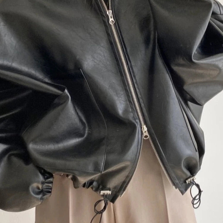 Oversized Faux Leather Bomber Jacket