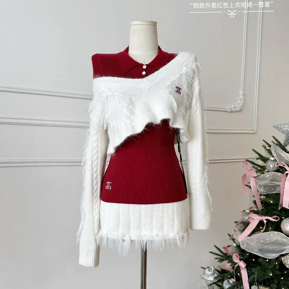 Edgy Academia Fuzzy Sweater Set