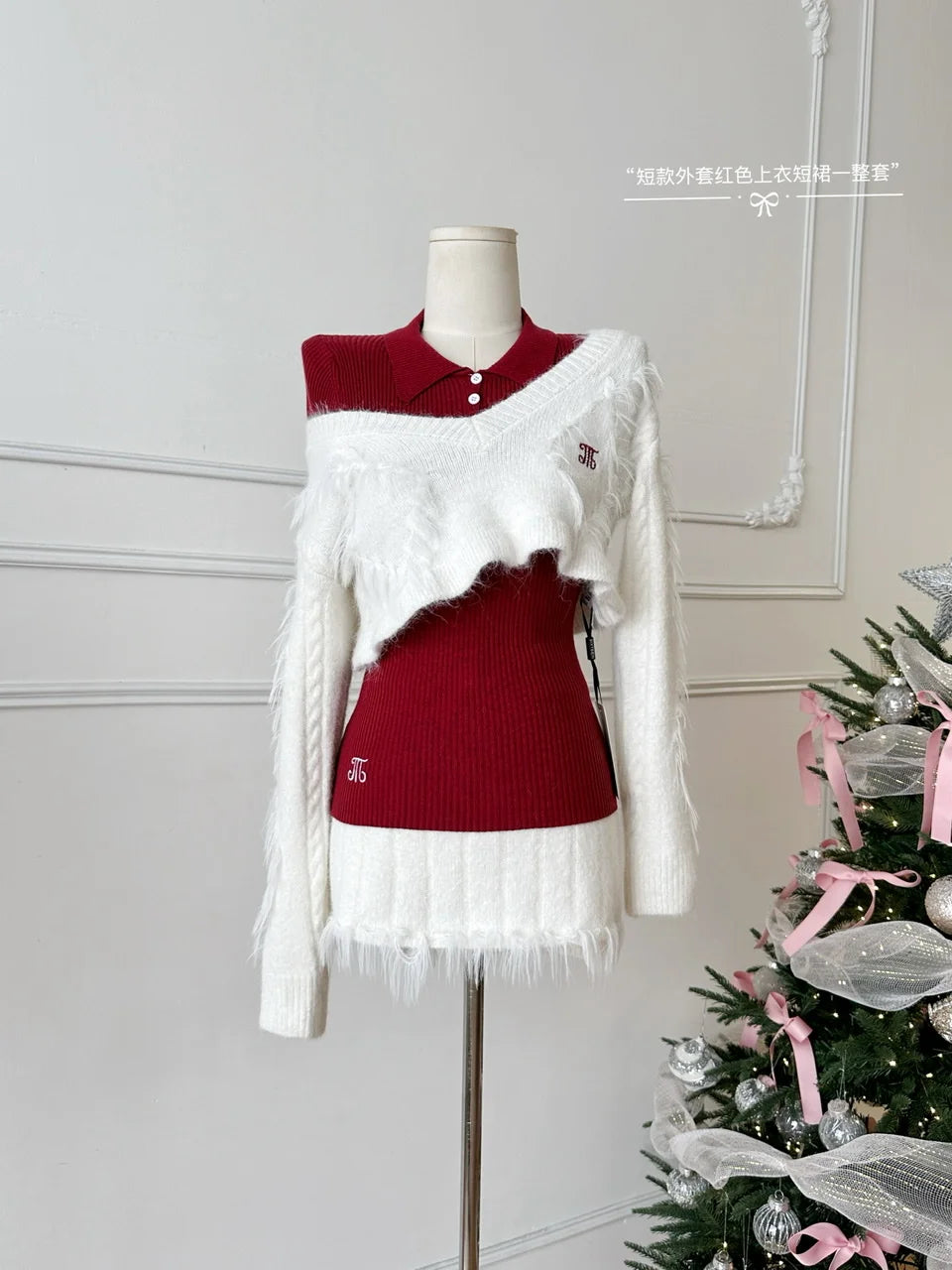 Edgy Academia Fuzzy Sweater Set