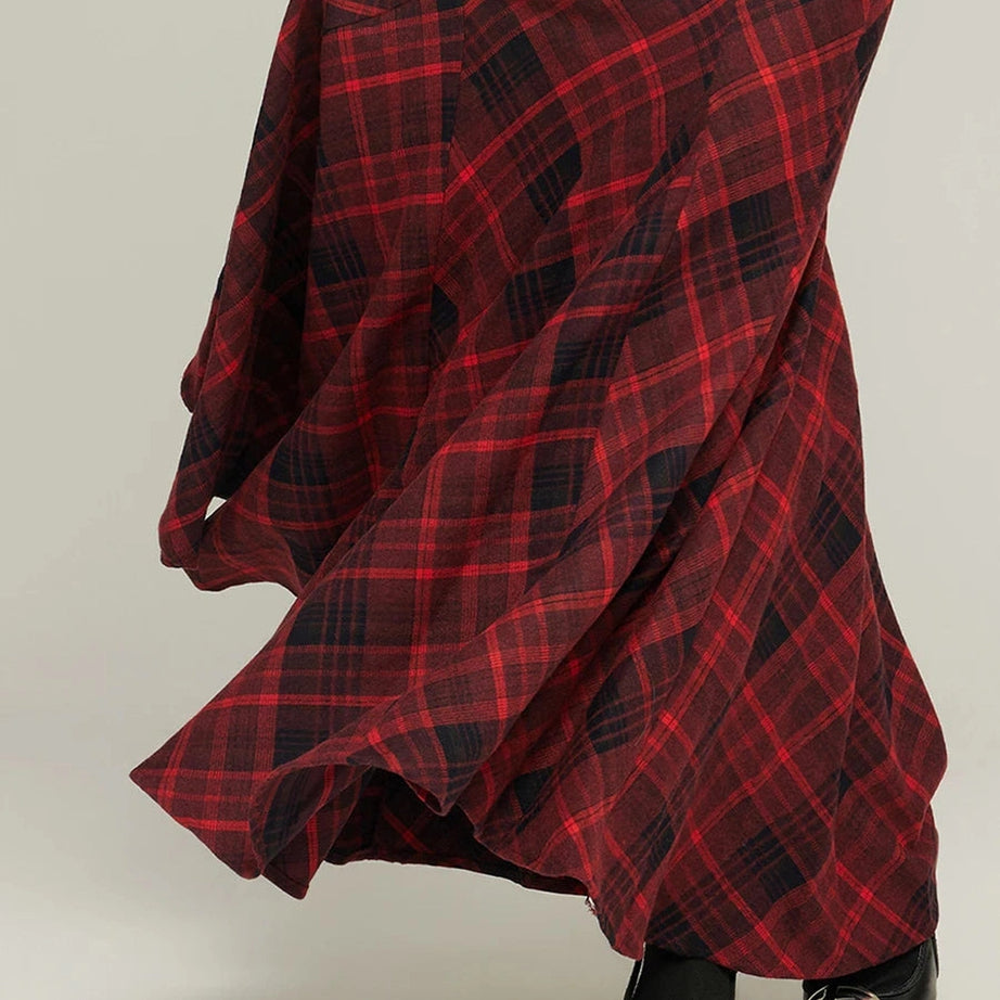 Red Plaid Mermaid Maxi Skirt