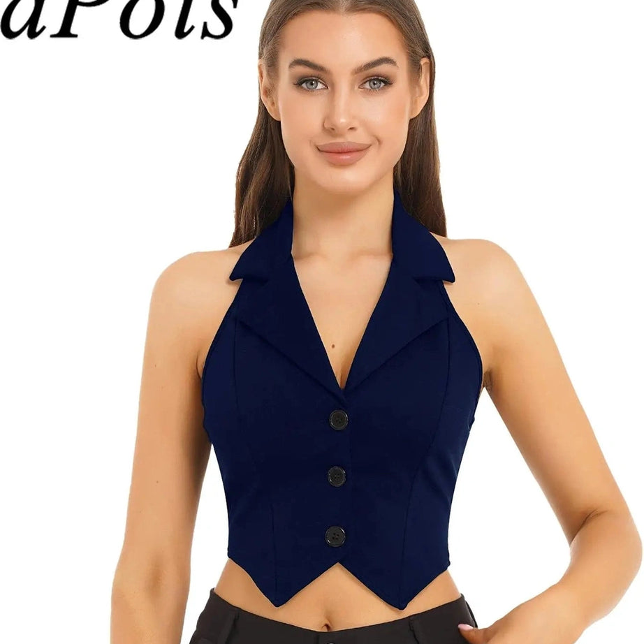 Y2k Women's Vests Halter Neck V-Neck Office Ladies Crop Tops Formal Elegant OL Waistcoat Suits Vest Business Work Wear Mujer