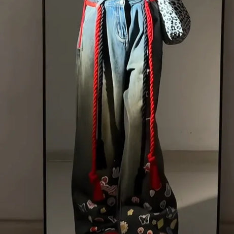 Whimsy Patch Wide-Leg Jeans