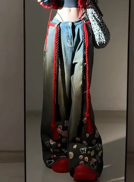 Whimsy Patch Wide-Leg Jeans