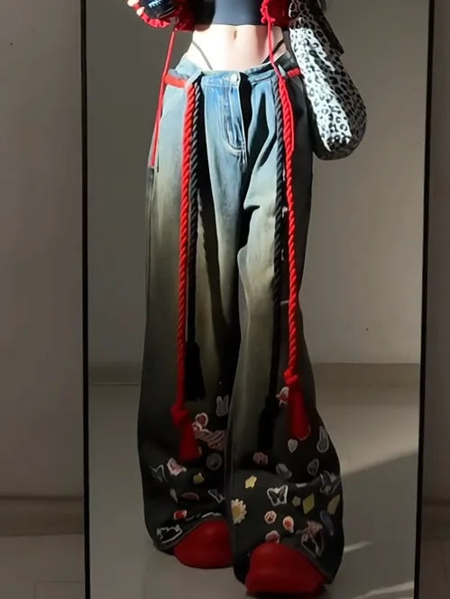 Whimsy Patch Wide-Leg Jeans