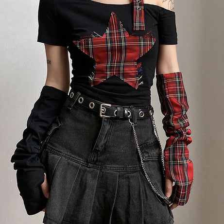 Punk Plaid Star Crop Top