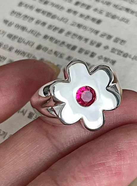 Silver Bloom Gemstone Ring Set