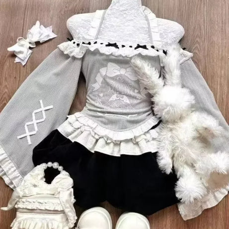Dark Doll Bow-Knit Outfit Set