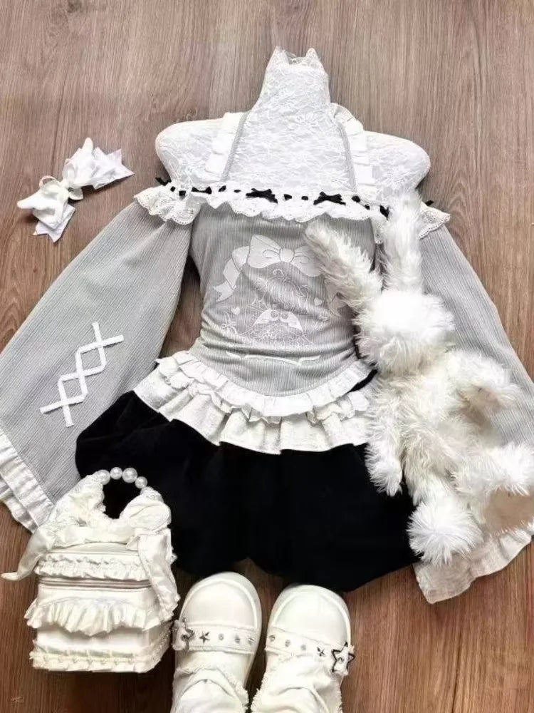 Dark Doll Bow-Knit Outfit Set