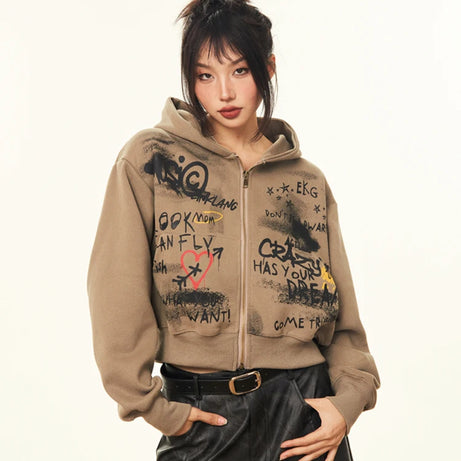 Graffiti Heart Zip Hoodie